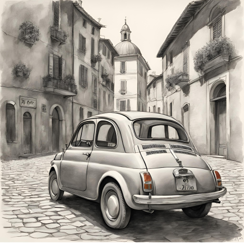 dessin, illustration, voiture ancienne, voiture vintage, location, voiture ancienne, road trip Baie de Somme, Repaire vintage, Baie de Somme, escapade rétro, voiture de collection, charme rétro, week-end vintage, côte picarde, Hauts-de-France, vacances rétro, automobile, tourisme vintage, Fiat