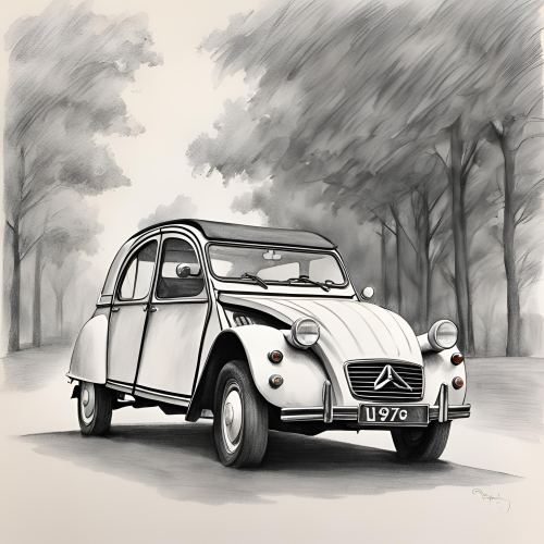 dessin, illustration, voiture ancienne, voiture vintage, location, voiture ancienne, road trip Baie de Somme, Repaire vintage, Baie de Somme, escapade rétro, voiture de collection, charme rétro, week-end vintage, côte picarde, Hauts-de-France, vacances rétro, automobile, tourisme vintage, Citroën 2CV
